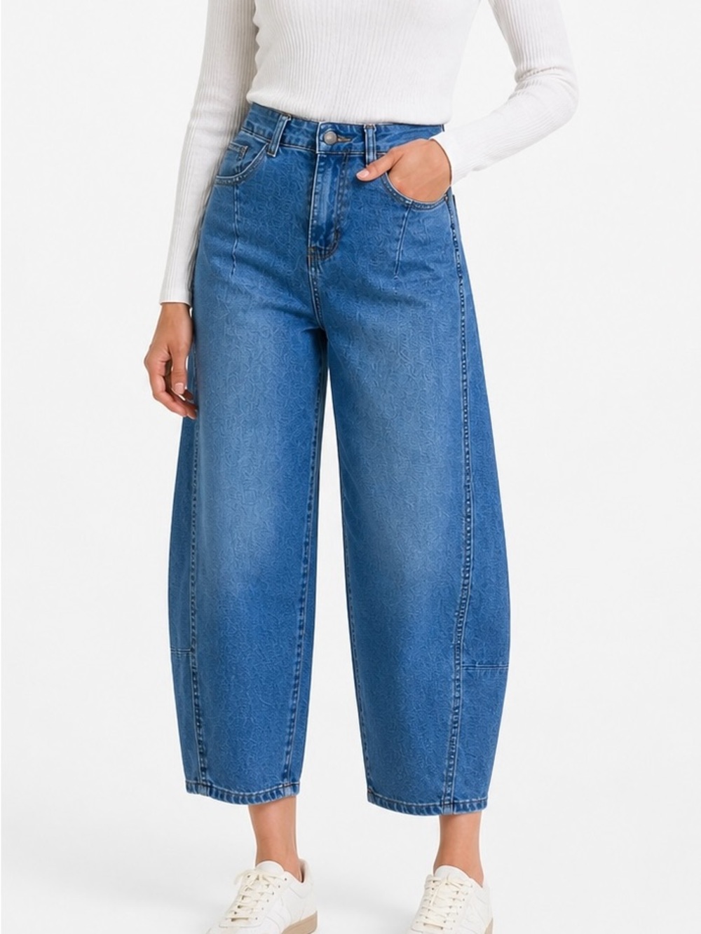 Your Cute Jeans Barrel Leg Jeans 5 Seamed Horseshoe Wide Leg Medium Wash Y2K
